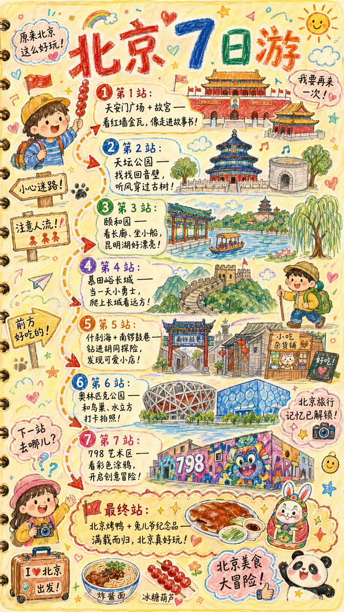 手绘风格旅行日记插画 - 1