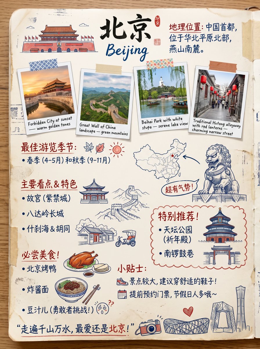 复古北京旅行剪贴簿海报 - 1