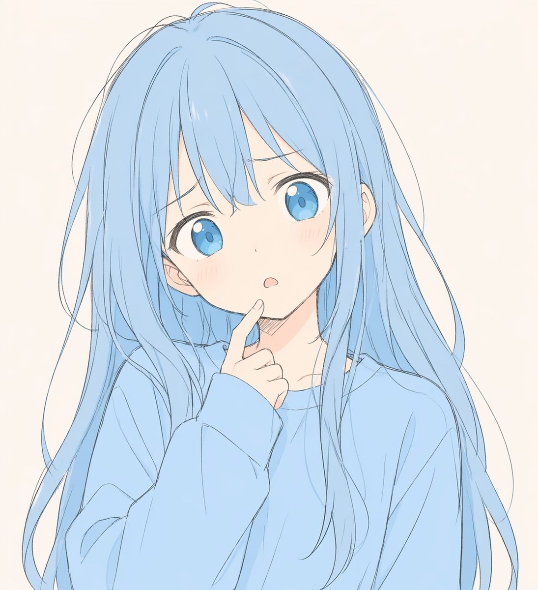 柔和蓝色动漫少女肖像 - 1
