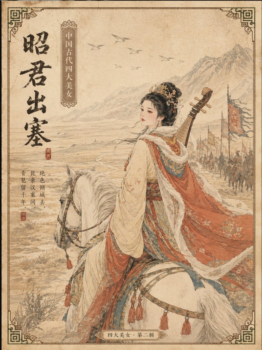 中国古代四大美女明信片提示词 - 2