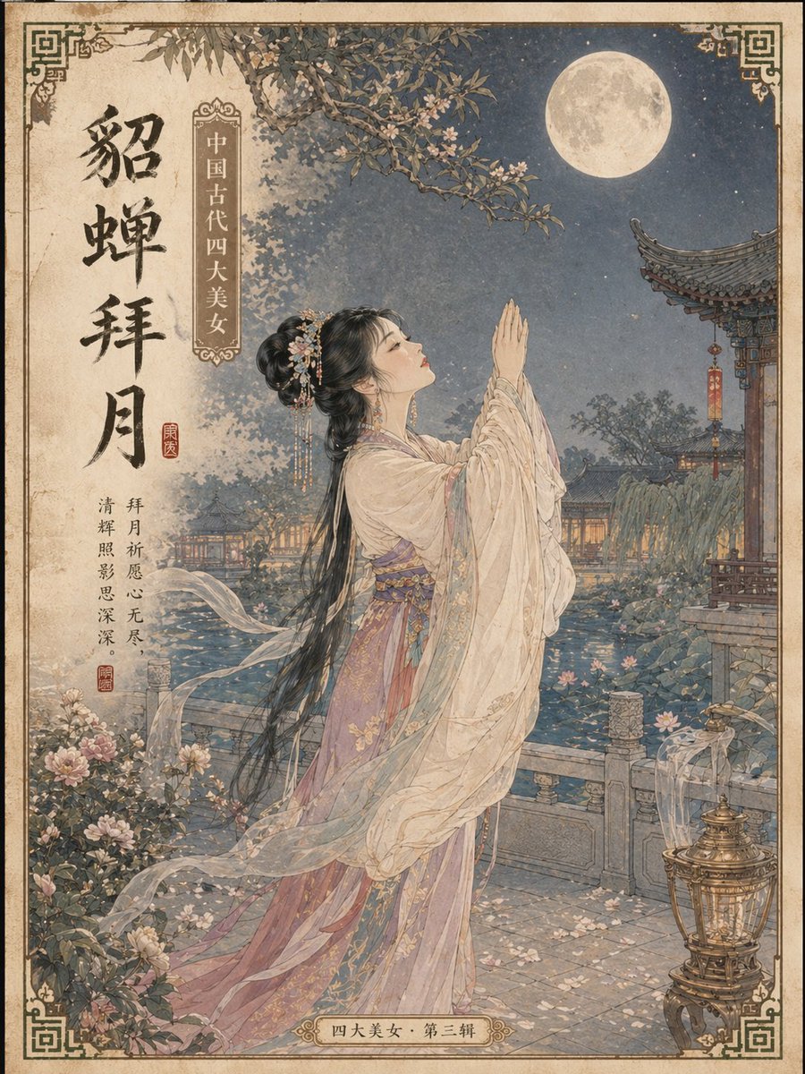 中国古代四大美女明信片提示词 - 3