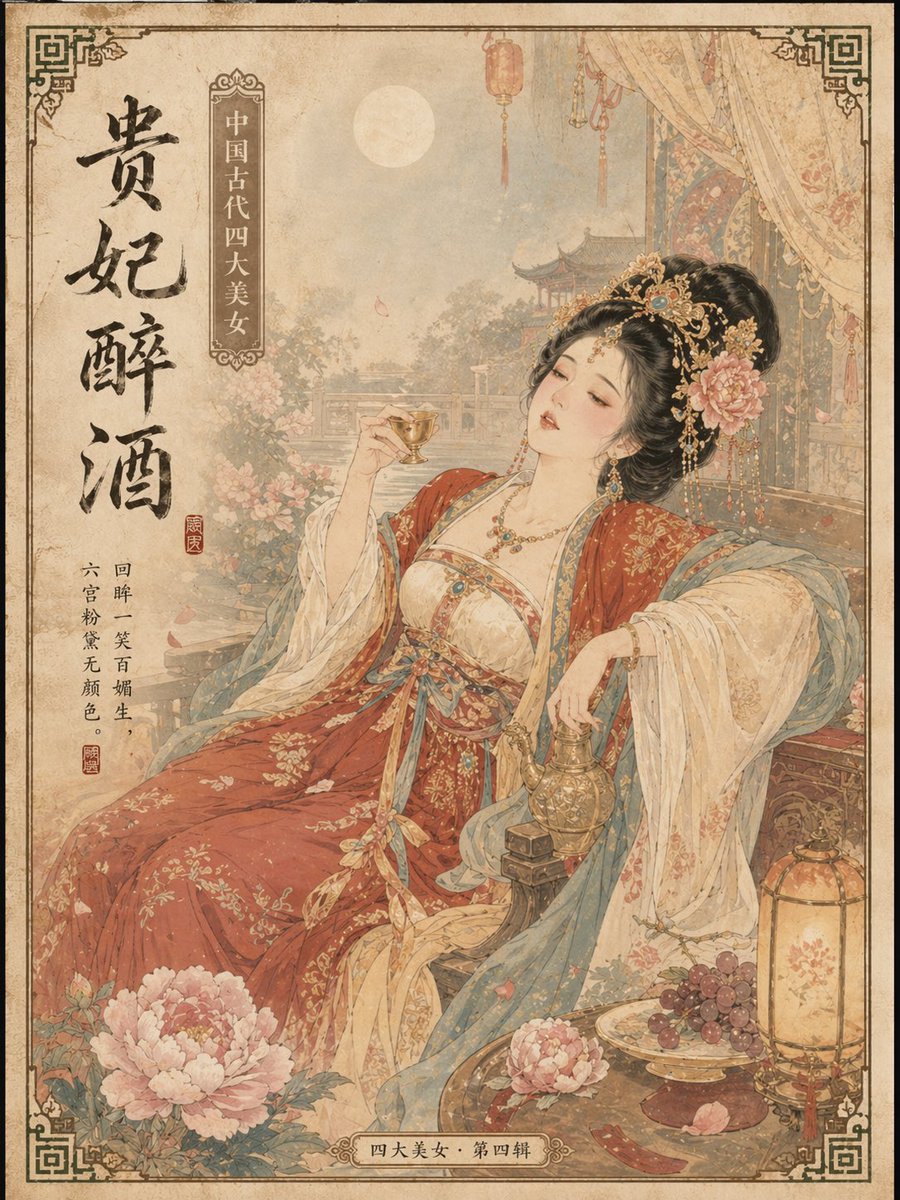 中国古代四大美女明信片提示词 - 4