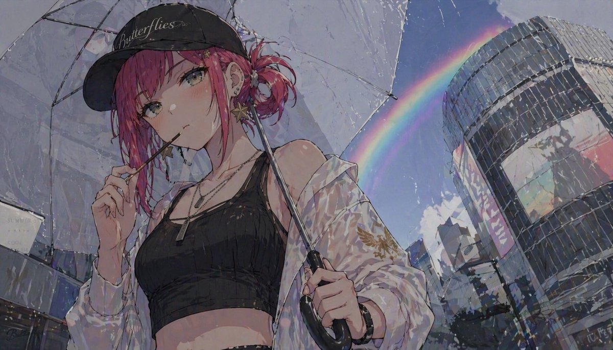 撑伞彩虹下的动漫少女 - 1