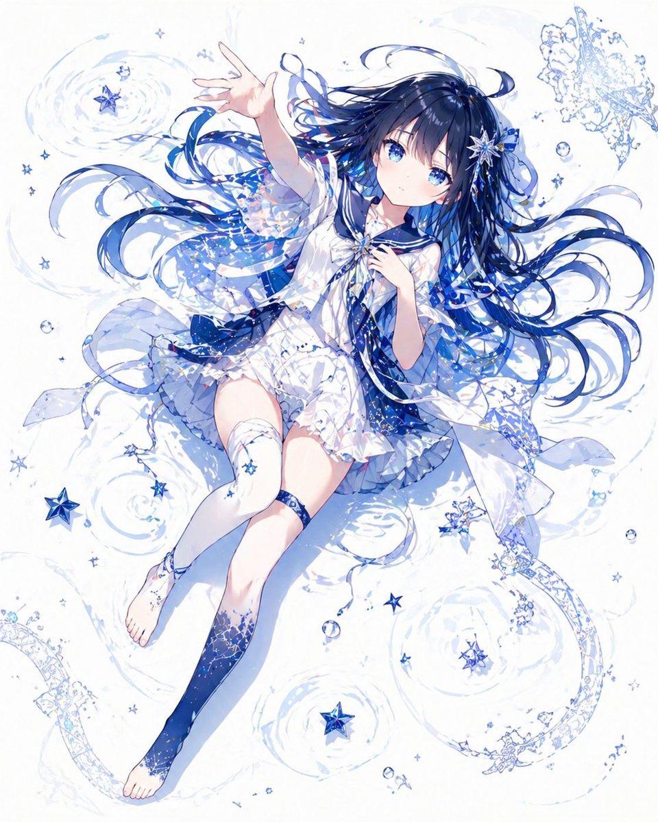 星空蓝动漫少女漂浮插画 - 1