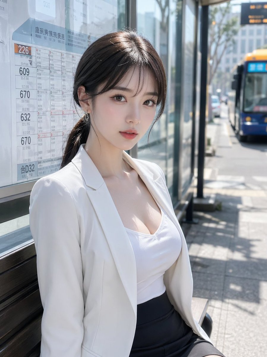 日本公交车站的写实女性肖像 - 1