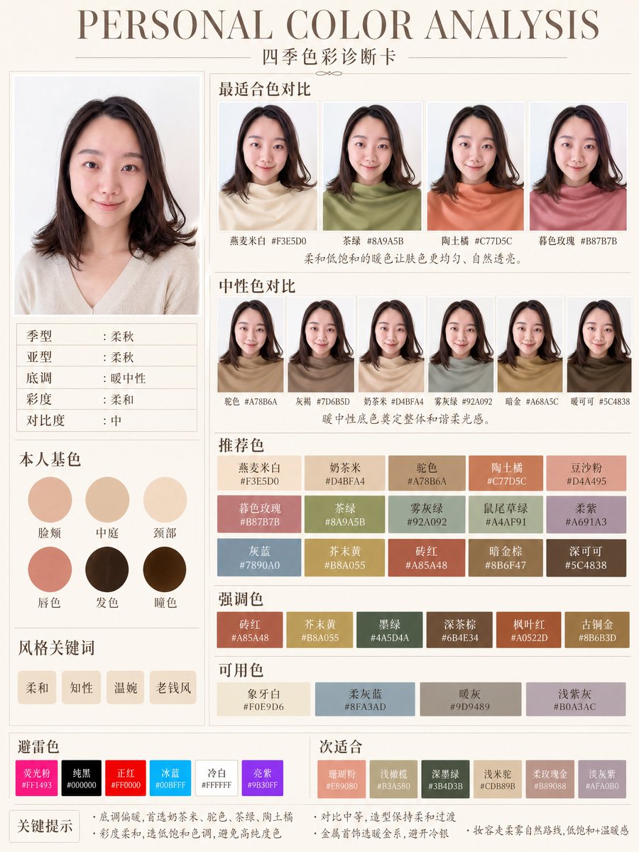 柔秋型个人色彩诊断卡 - 1