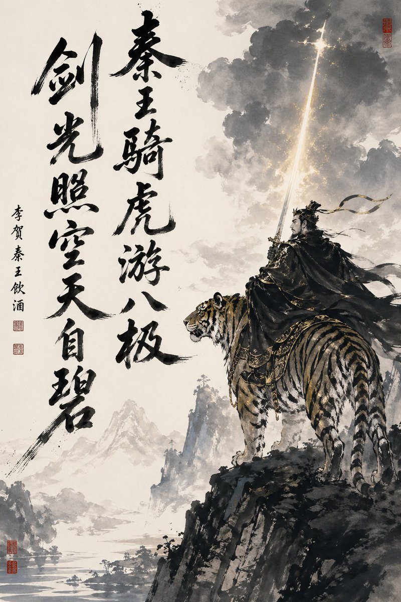 水墨骑虎武士 - 1