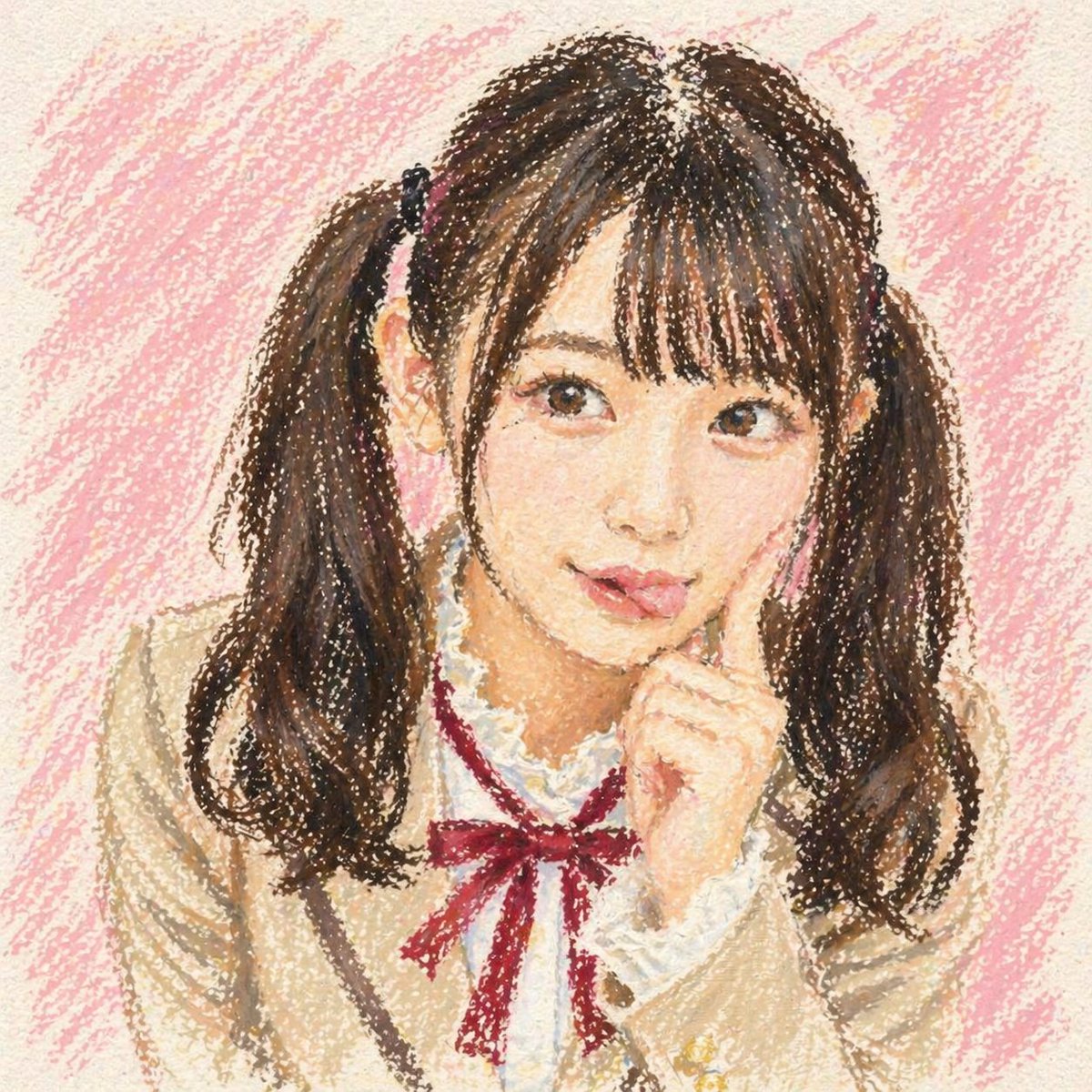 可爱油画棒风格女学生肖像 - 1