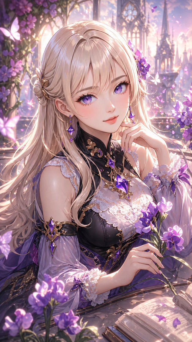 紫罗兰花园中的优雅奇幻少女 - 1