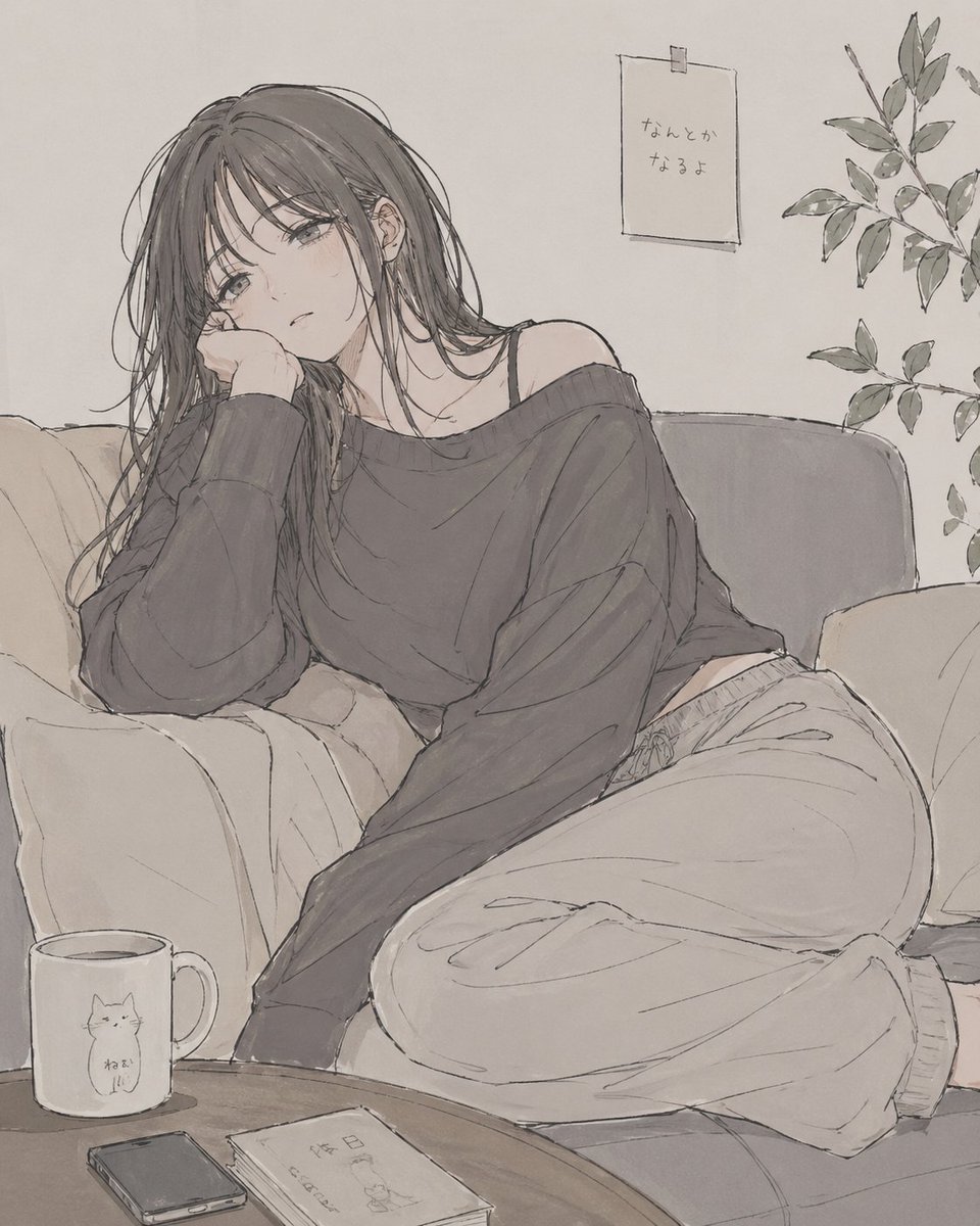 沙发上放松的女性素描 - 1