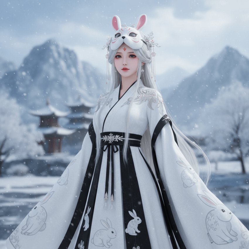 雪兔面具汉服人像 - 1