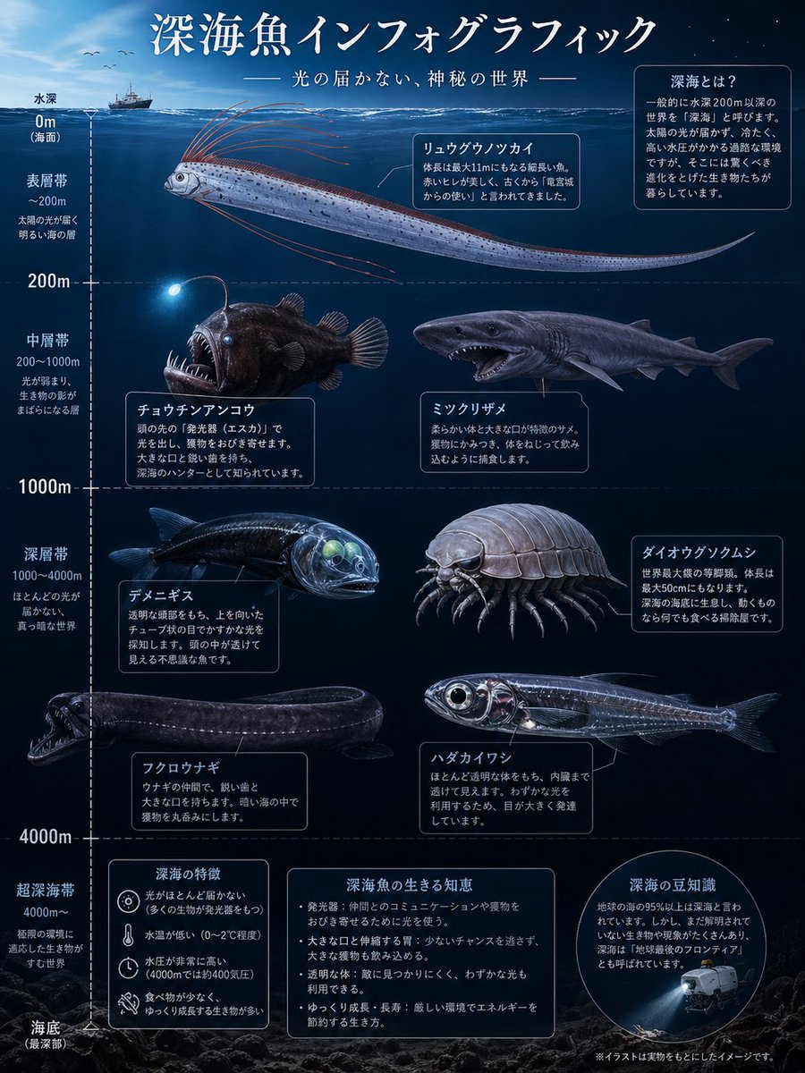 深海鱼科普信息图海报 - 1