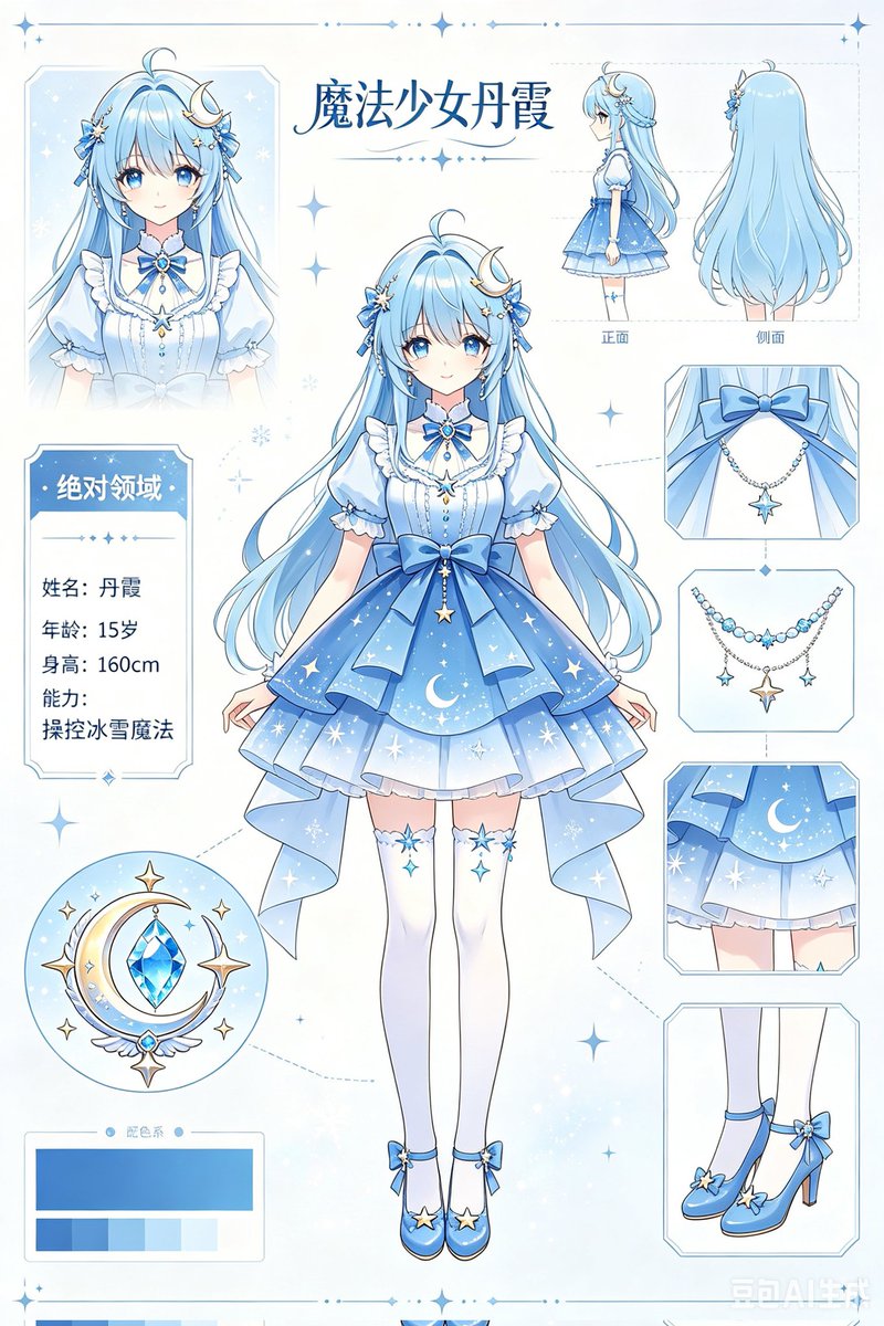 蓝色魔法少女参考图 - 1