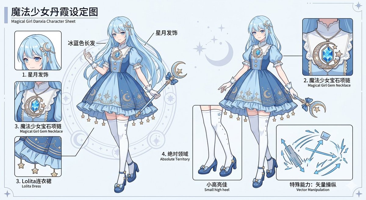 蓝色魔法少女角色设定图 - 1