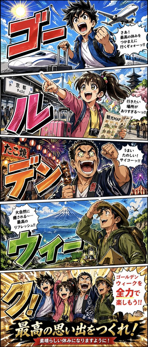 黄金周漫画风旅行海报 - 1