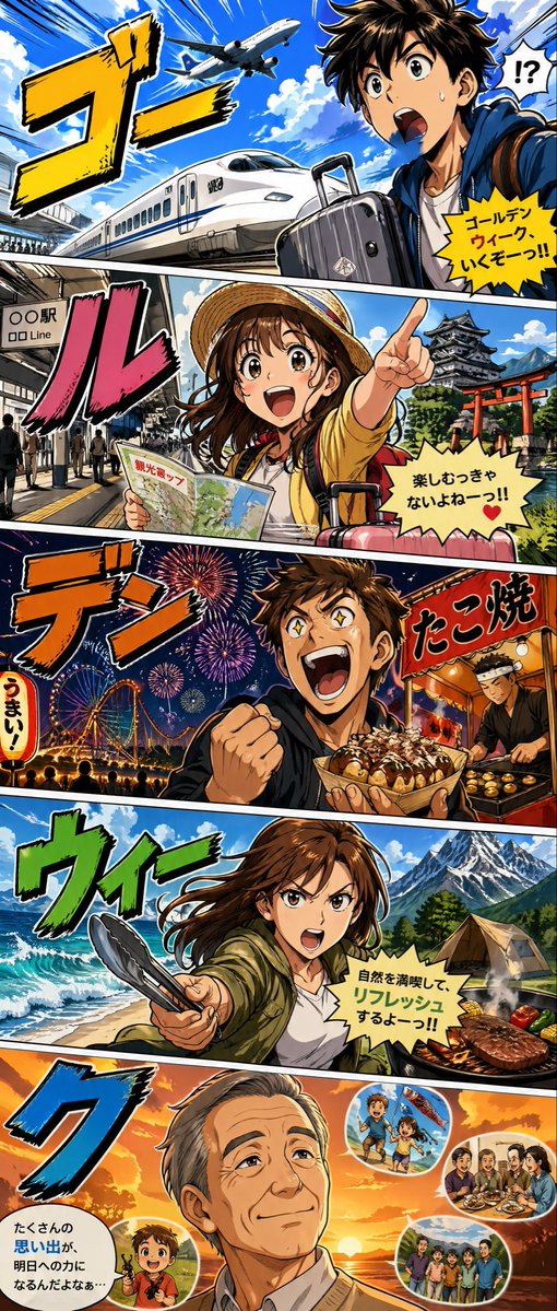 黄金周漫画风旅行海报 - 2