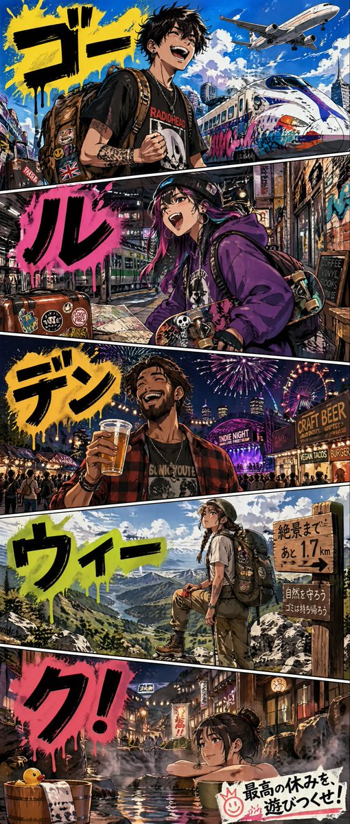 黄金周漫画风旅行海报 - 4