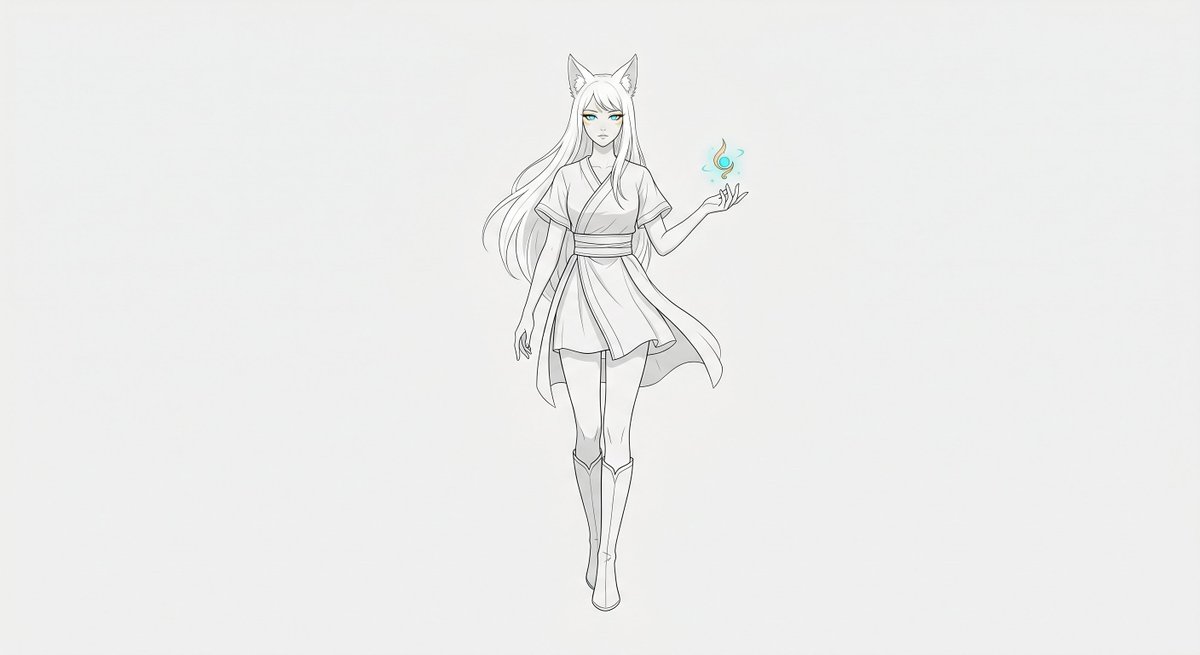 极简狐妖角色草图 - 1