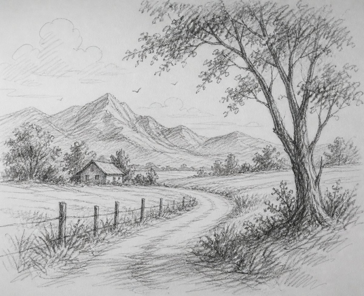涂鸦铅笔山景 - 1