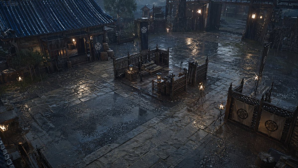 雨中的日本封建时代庭院 - 1