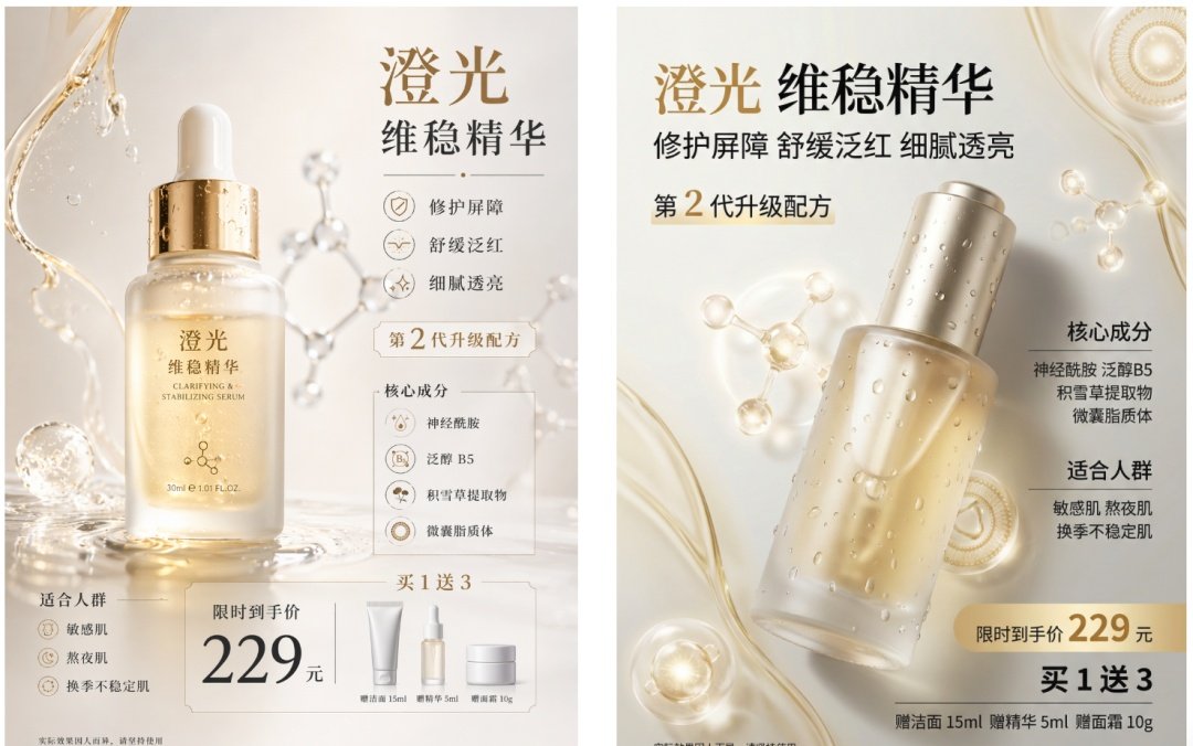 奢华精华液广告海报套装 - 1