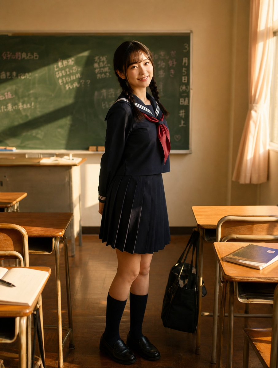 Sunlit Japanese Classroom Sailor Uniform Portrait - 2
