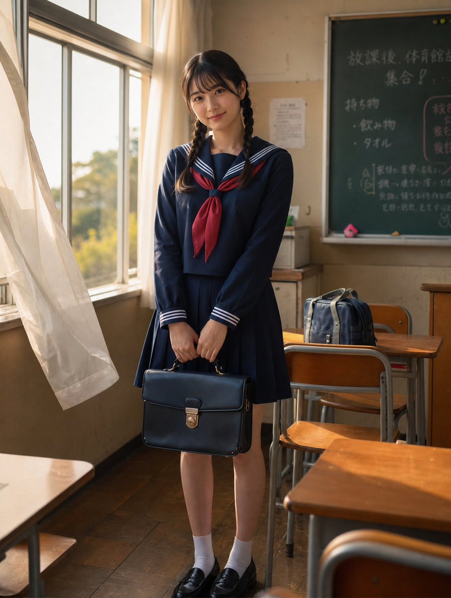 Sunlit Japanese Classroom Sailor Uniform Portrait - 3