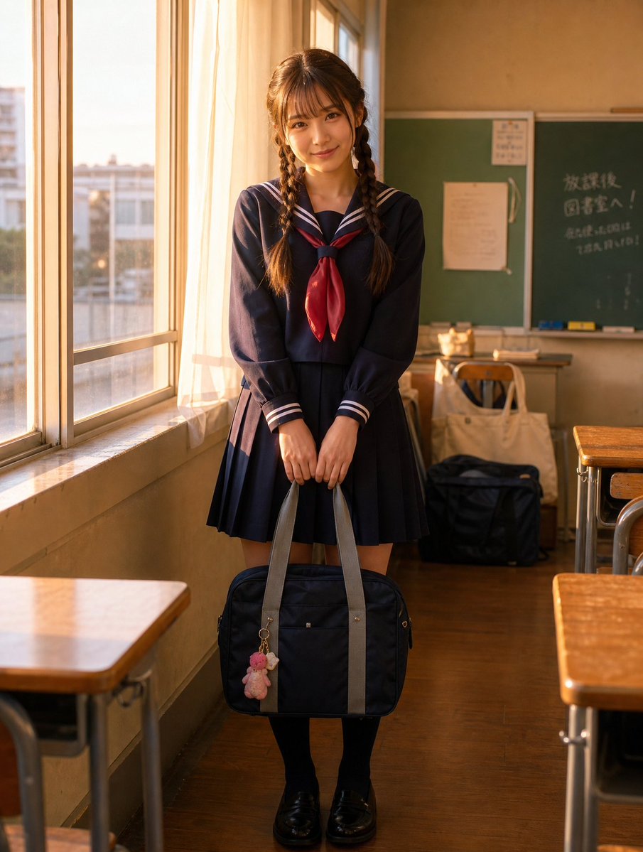 Sunlit Japanese Classroom Sailor Uniform Portrait - 4
