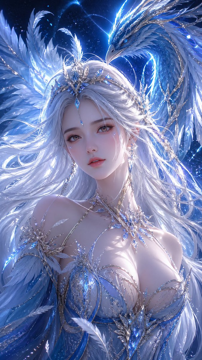 奇幻冰凤凰女神插画 - 1