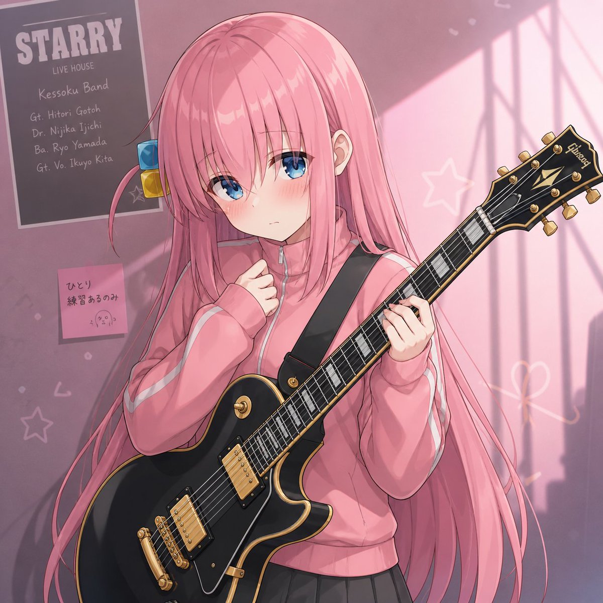 Shy Pink-Haired Guitarist Anime Portrait - 1