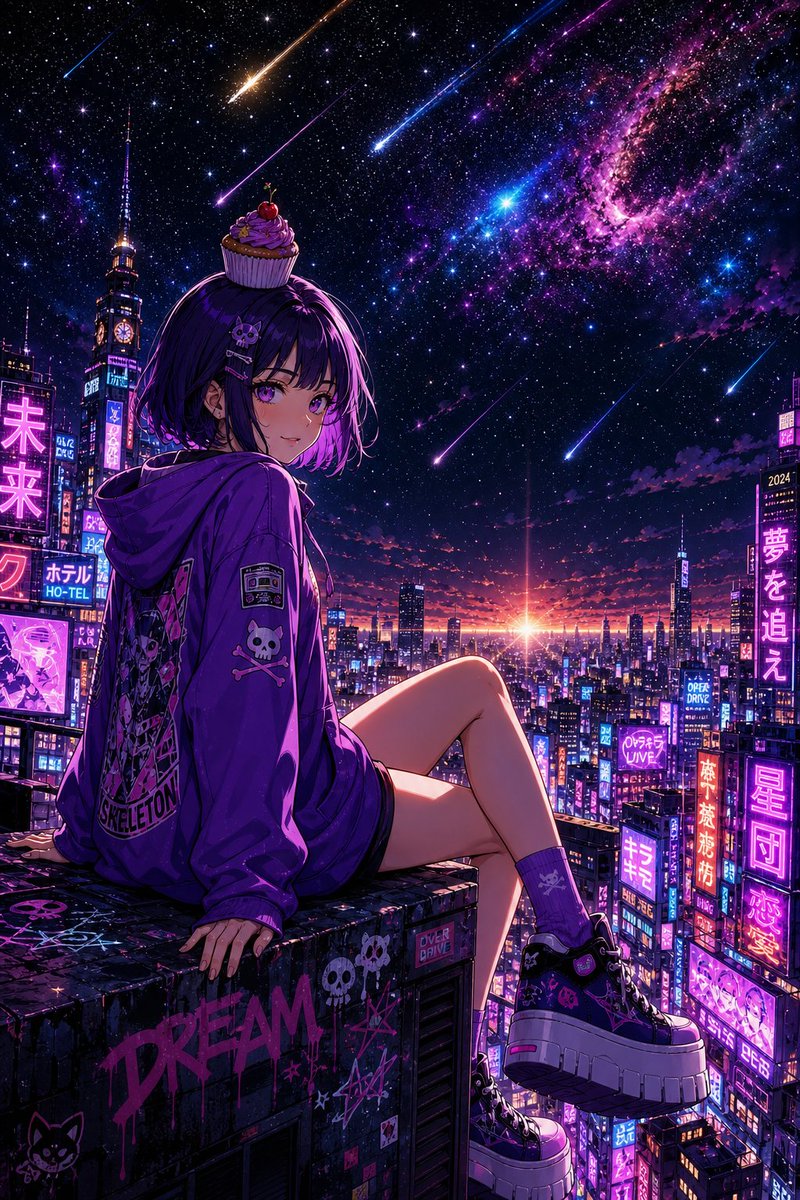 赛博朋克纸杯蛋糕天台少女 - 1