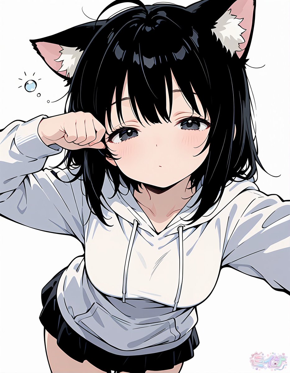 睡眼惺忪的猫耳动漫少女 - 1
